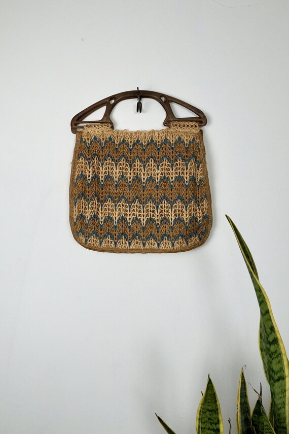 Vintage 70's Natural Woven Jute Spanish Tote Purs… - image 1