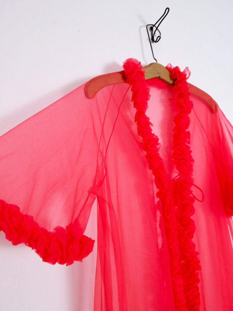 Cookies Pink Ruffle Robe Vintage 60s Pink Ruffle Robe Sheer Nylon Boudoir Long Duster - Etsy