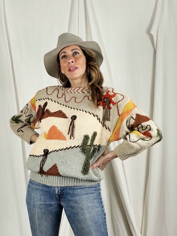 cactus Vintage 80s desert theme cardigan sweater