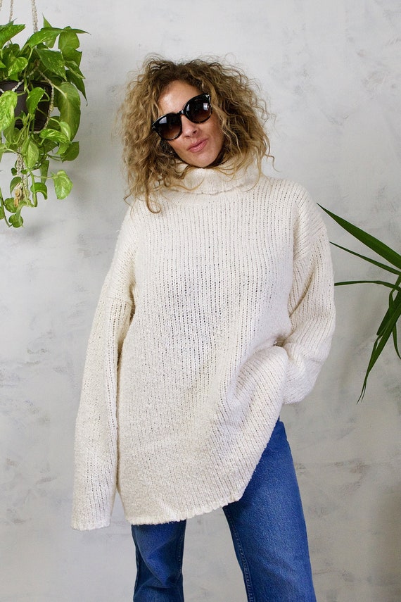 Vintage 90's Chunky Oversized Ivory Slouchy Turtl… - image 1