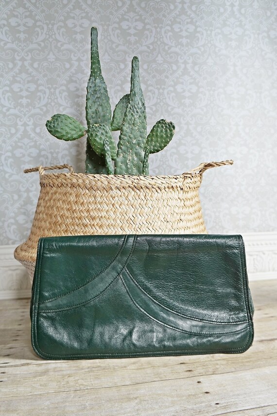Vintage 70's Deep Pine Green Soft Leather Envelope