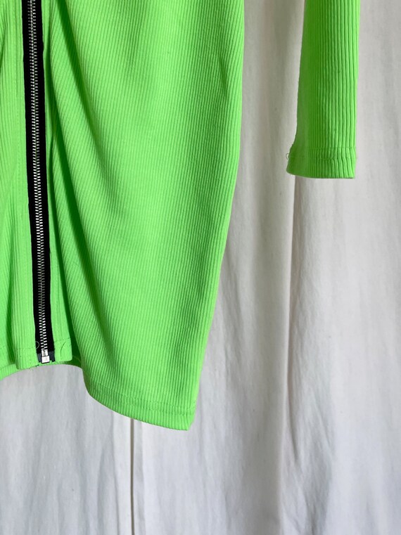 Vintage 80's Neon Green Full Front Zip Ribbed Bod… - image 7