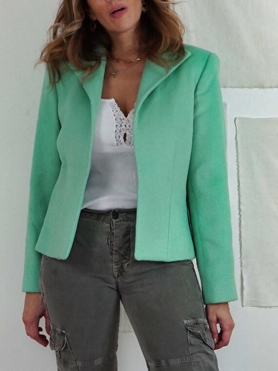 Vintage 90's Mint Green Cropped Boxy Open Front L… - image 2