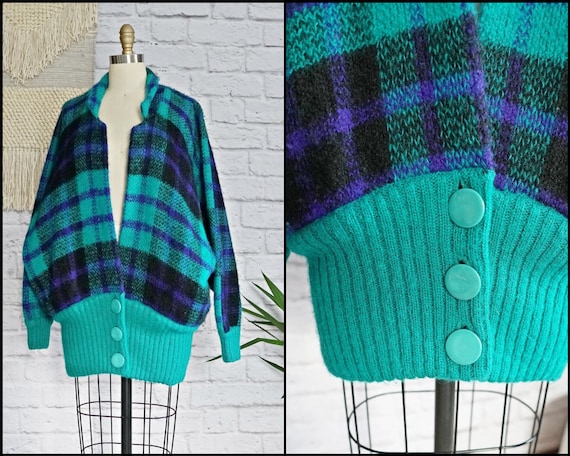Vintage Mohair Slouchy Plaid Cardigan