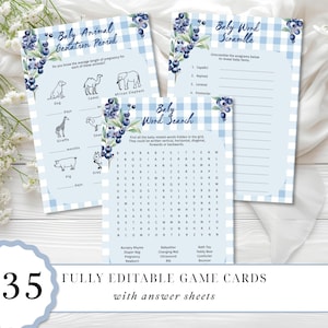 Blueberry Baby Shower Games Bundle: Editable Printable Activities (JPG/PDF Download 5x7&quot;) E2526