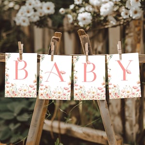 Baby in Bloom Banner: Peach Wildflower Baby Shower Decor (Editable Template) E2501