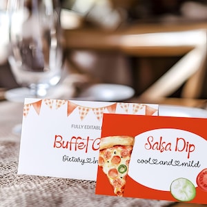 Pizza Baby Shower Buffet Tent Cards: Editable Food Labels (Printable Digital Template) E2521