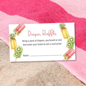 Ready to Pop Diaper Raffle Card, Editable Baby Shower Insert, Popsicle Girl Shower, Summer Theme, Printable Download Template, E2535