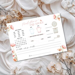 Prédiction et carte de conseils sur la date d'échéance de la naissance de bébé, fleurs sauvages pêche, imprimé floral modifiable pour bébé fille, modèle Corjl, E2501