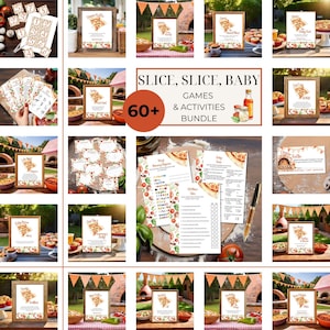 Pizza Slice Baby Shower Games: Italian Theme Activity Bundle (Printable Templates) E2521