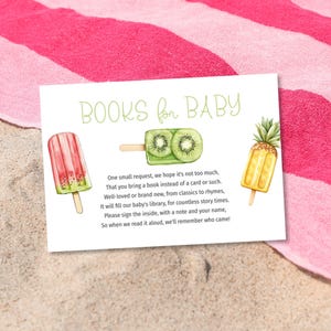 Popsicle Baby Shower Books for Baby Card Insert (Printable Download 5x3.5&quot; Editable Template) E2535