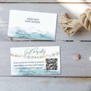 Carte de registre QR Sea You Soon, baby shower océan, imprimable côtière modifiable, modèle de cadeau nautique plage bébé, E2528