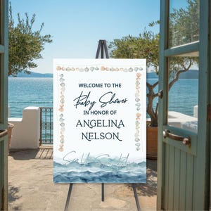 Ocean Baby Shower Welcome Sign: Coastal Shell Theme Party (Printable Digital File) E2528
