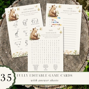 Bear and Butterfly Baby Shower Games: 35 Printable Activities (Editable Templates) E2534