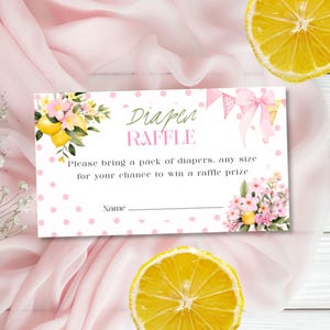 Pink Lemonade Diaper Raffle Ticket, Editable Baby Shower Insert, Baby Girl Shower, Lemon Theme, Digital Download, Printable Card, E2532