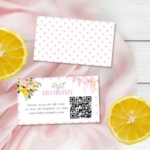 Pink Lemonade QR Registry Card, Editable Baby Shower Insert Template, Girl Citrus Theme, Instant Download, Digital Baby Registry, E2532