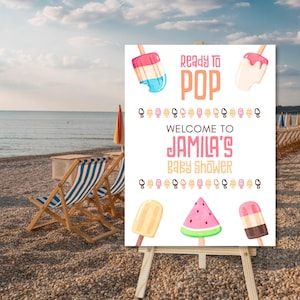 Plaque de bienvenue prête à éclater, décoration amusante et modifiable pour baby shower, modèle thème popsicle, enseigne de fête d&#39;été, imprimable, E2530