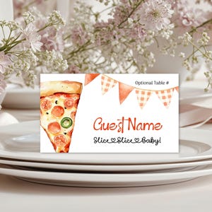 Pizza Slice Baby Shower Place Cards: Editable Corjl Template (Printable Digital File) E2521