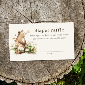 Boleto de rifa de pañales de oso pardo: Juego de baby shower bohemio (edición imprimible, 8,9 x 5 cm) E2534
