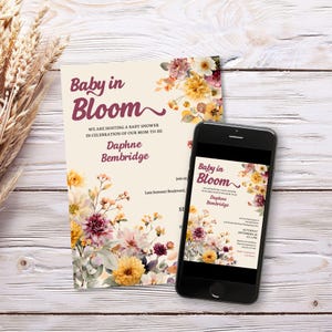 Fall Baby Shower Invitation: Floral Baby in Bloom Theme (Editable Template, Digital Download) E2541