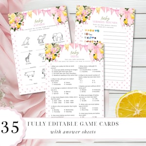 Pink Lemonade Baby Shower Games: Lemons & Flowers Theme, 35 Printable Activities (Digital Download) E2532