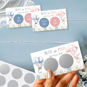 Tarjeta rasca y gana DIY para revelar el género, temática de conejito, plantilla imprimible para niño o niña, juego Big Reveal, niño o niña, él o ella, Corjl E2515