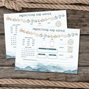 Tarjeta de predicciones y consejos "Sea You Soon", juego para baby shower oceánico, imprimible costero, actividad náutica para baby shower, inserto editable, E2528