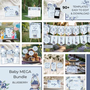 Blueberry Baby Shower Mega Bundle: Editable Invitation, Games and Decorations (Digital Download) E2526