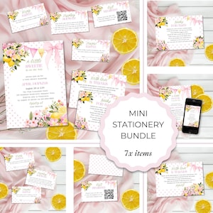 Pink Lemonade Baby Shower Bundle, Editable Invitation Template Set, Summer Garden Party, Girl Citrus Invite Supplies, Printable, E2532