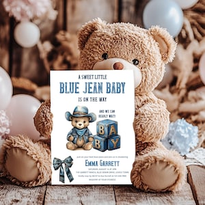 Blue Jean Baby Shower Invite Template, Digital Editable Denim Invitation, Printable Baby Shower for Boys, Custom Download, Evite, E2523