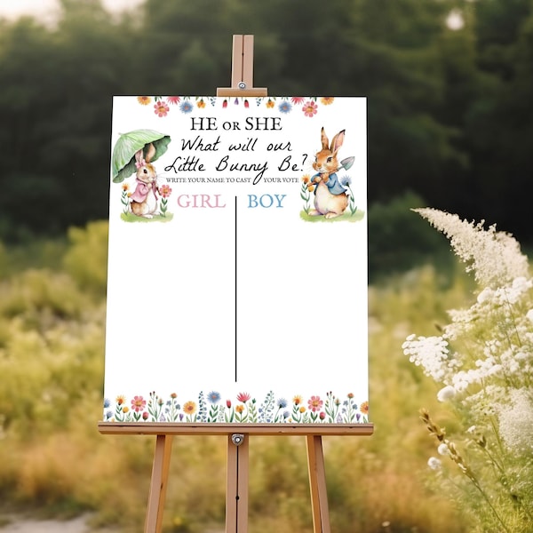 Gender Reveal Voting Sign: Peter Rabbit Baby Shower Poster (Printable, Editable Template) E2502