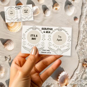Tarjetas rasca y gana para revelar el género de tu bebé, juego imprimible de conchas marinas, actividad para baby shower de niño o niña, rasca y descubre el sexo, E2517