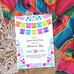 Cielito Lindo Gender Reveal Invitation: Colorful Mexican Fiesta, Editable Template (Digital) E2516