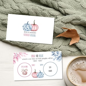 Pumpkin Gender Reveal DIY Scratch Off Cards, Pink or Blue (Printable Download) E2538