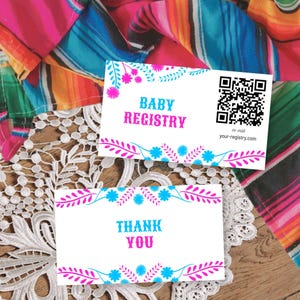 Tarjeta de registro con código QR editable "Cielito Lindo", inserto de regalo para revelar el género, regalos para bebés, para él o ella, niño o niña, plantilla Corjl imprimible, E2516