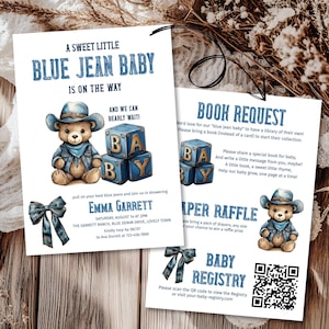 Blue Jean Baby Shower Invite Template, Digital Editable Denim Invitation, Printable Baby Shower for Boys, All in One Evite QR Details, E2523