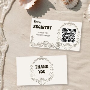 Tarjeta de registro de regalos "We Shell Sea", código QR para revelación de género, baby shower playero, plantilla imprimible, niño o niña, E2517