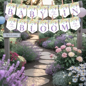 Wildflower Baby Shower Banner: Editable Floral Bunting (Digital Download 5x7&quot; Flags) E2533