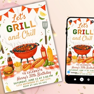 Bbq Birthday Invitation, Barbeque Birthday Invitation, Bbq Invitation, Bbq Party Invite, Bbq Birthday Invitation, Editable Canva Template