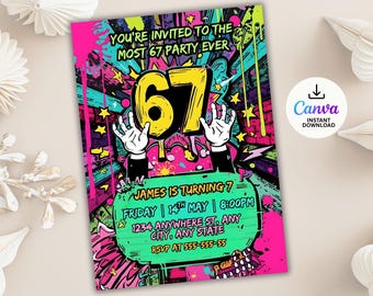 7th Birthday Party Invite, I Was 6 Now I'm 7 Birthday Invitation, Editable Canva Template