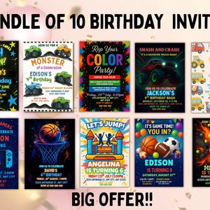 Faire-part d'anniversaire Bruh, Faire-part Monster Truck, Faire-part de votre couleur, Faire-part d'anniversaire de jeu vidéo modifiable, Faire-part de basket-ball