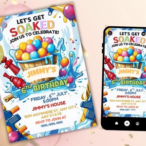 Water Balloon Birthday Invitation | Editable Digital Download | Printable Splash Party Invite | Summer Water Fight Theme | Instant Download