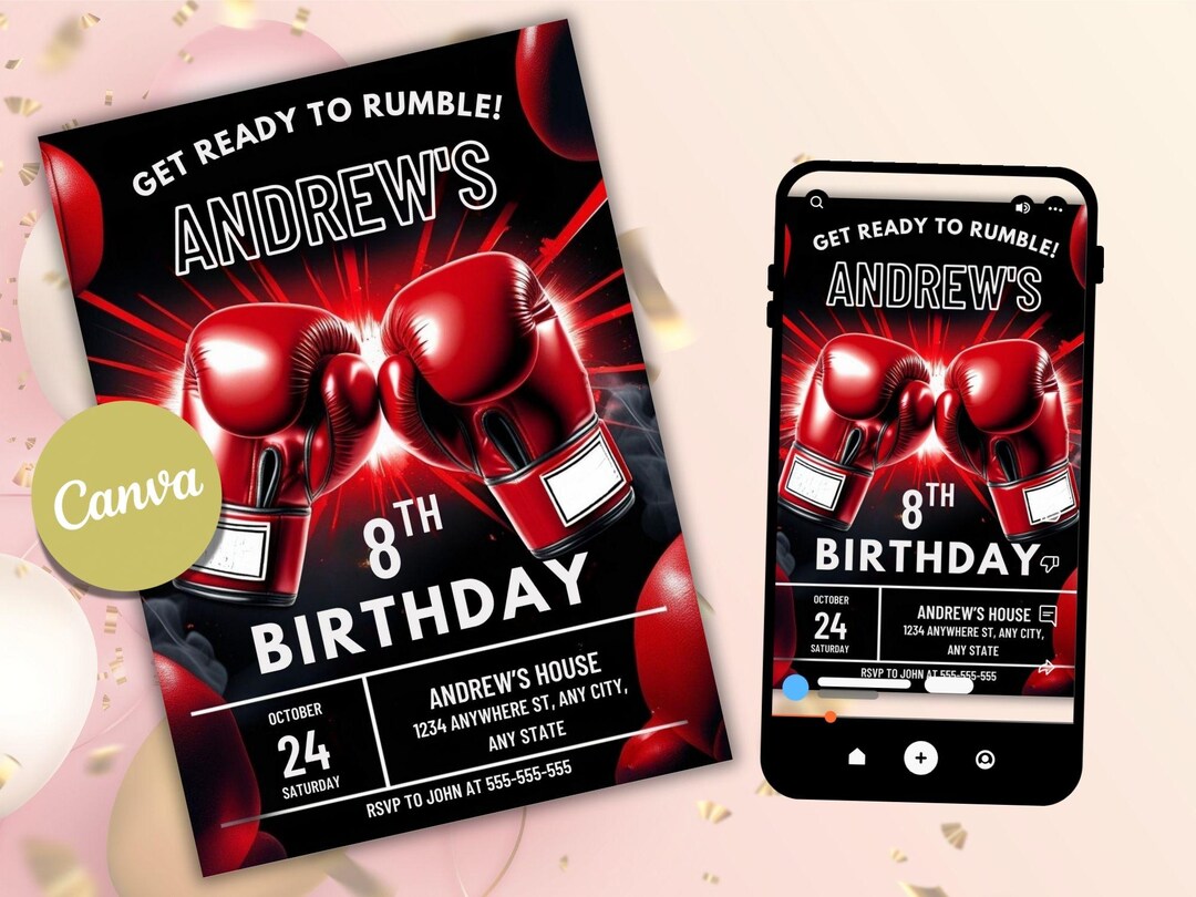 Boxing Training Invitations Boxing Birthday Invitation: Sport Theme, Editable Text (canva, Instant ...