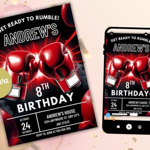 Boxing Birthday Invitation,Boxing Birthday,Boxing Invitation,Boxing Gloves Invitation,Sport Invite,Instant Download,Editable Text Canva