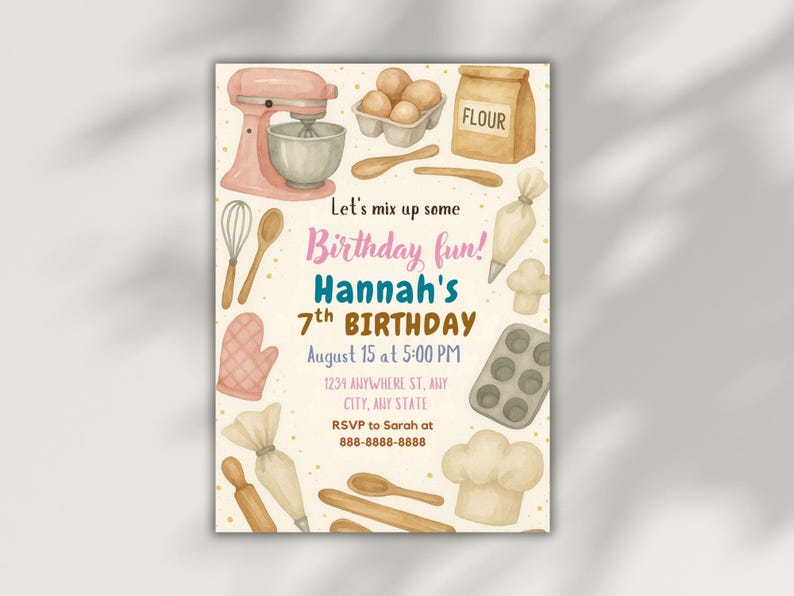 Editable Baking Birthday Invitation Template: Pink Kitchen Party ...