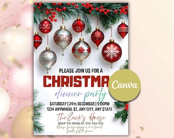 Retro Christmas Dinner Party Invitation Template (Canva)