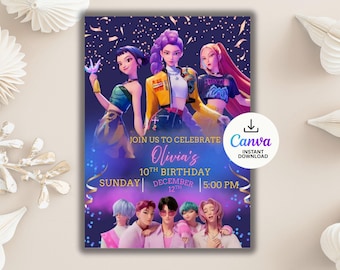 KPOP Demon Hunters Invitation, KPOP Demon Hunters Birthday invitation, EDITABLE K Pop Birthday Invitation, K Pop Warriors Invitation
