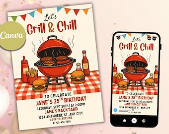 Editable BBQ Birthday Invitation: Grill & Chill Template (Digital)