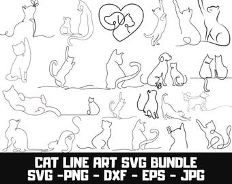 Cat SVG Bundle Minimalist Line Art, Cat Clipart PNG, Cute Kitty Svg Cricut, Black White Cat Drawing, Cat Lover Gift, Digital Download