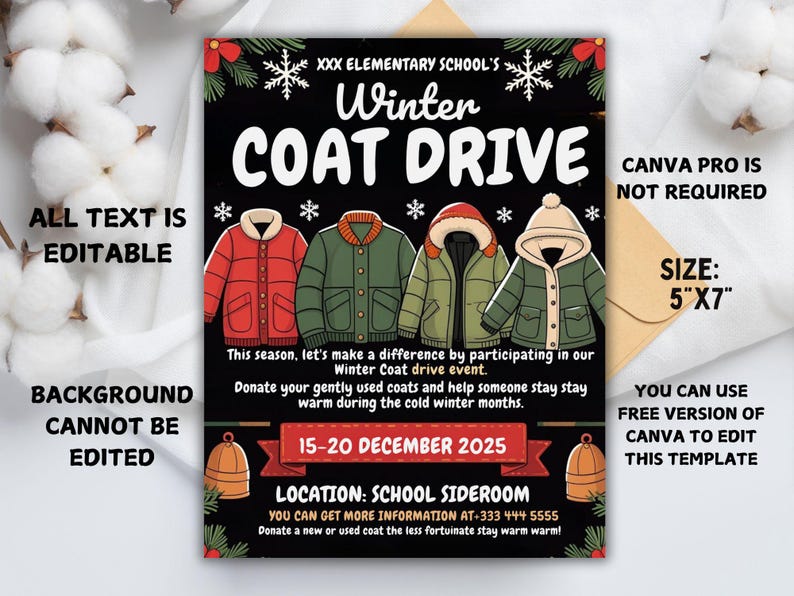 Winter Coat Drive Flyer Template: School Charity Event (canva Digital ...